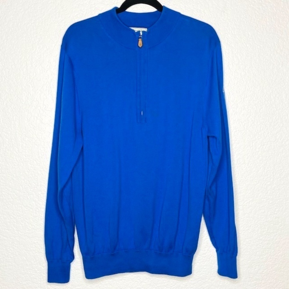 DONALD ROSS Bright Blue Wool Blend Long Sleeve Quarter Zip Pullover Sweater Med